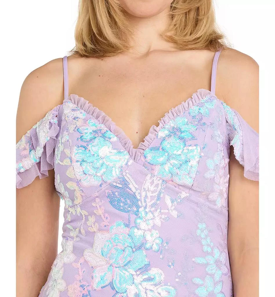 Morgan & Company Juniors' Sequined Floral Lace-Up Gown 7
