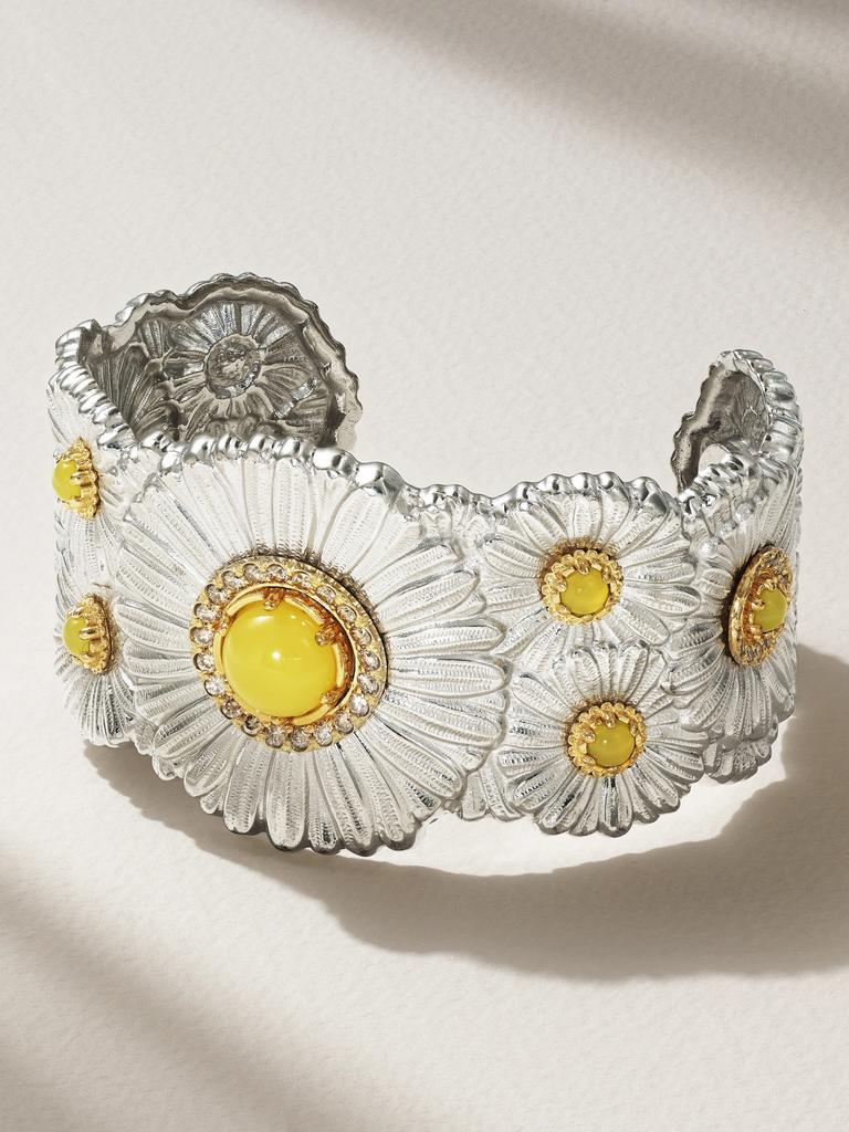 Buccellati Blossoms Daisy 纯银、镀金纯银、玛瑙、钻石手镯