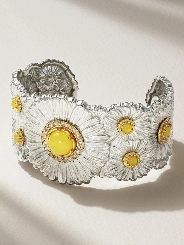 Buccellati Blossoms Daisy 纯银、镀金纯银、玛瑙、钻石手镯 1