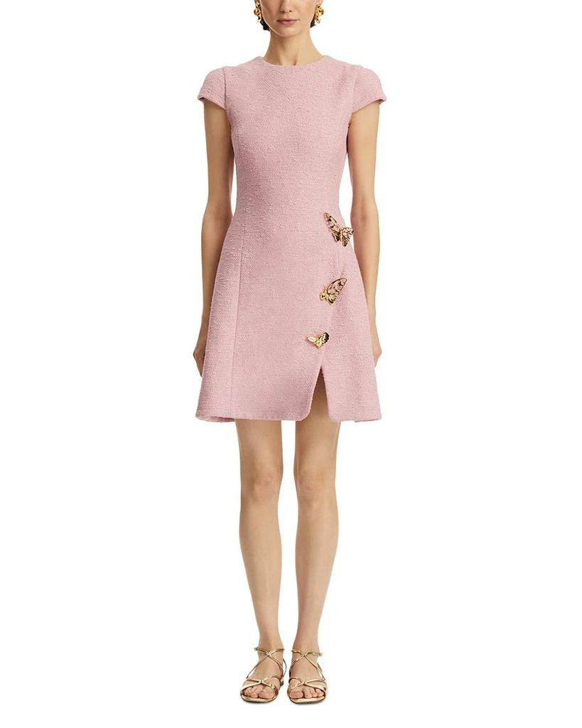 Oscar de la Renta Cap Sleeve Butterfly Detail Split Skirt Tweed Dress 1