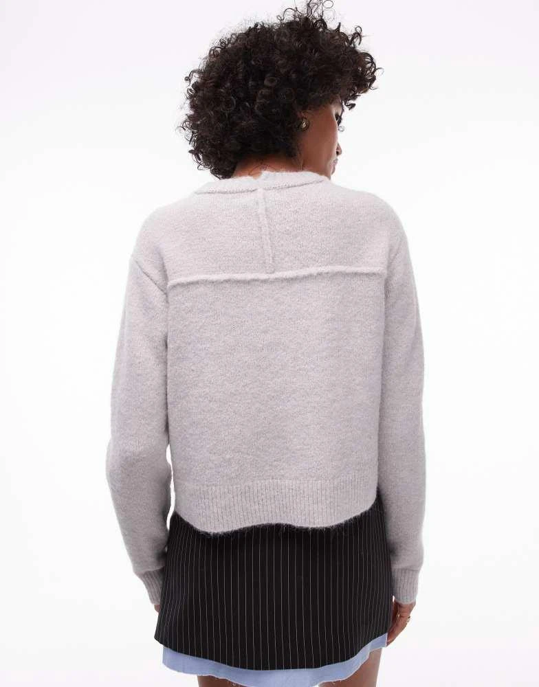Topshop Topshop knitted crew with raglan and exposed seam jumper in light grey 2