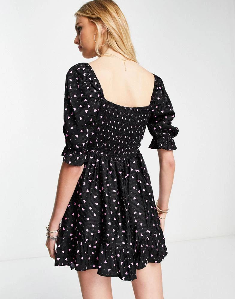 Topshop Topshop sweetheart neck dress in heart jacquard print 2