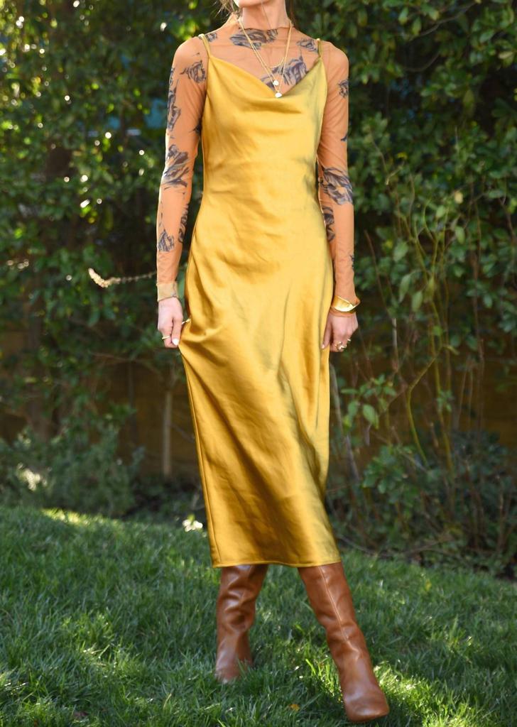Greylin Greylin - Linda Satin Cowl Neck Slip Maxi