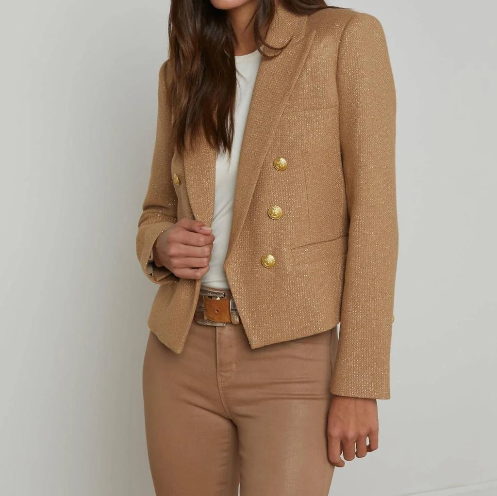 L'Agence Brooke Double Breasted Crop Blazer In Latte/gold 2