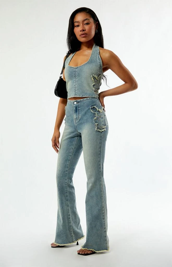 Playboy By PacSun Stretch Frayed High Waisted Flare Jeans 2