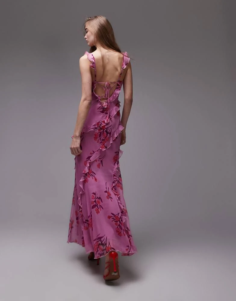Topshop Topshop ruffle cami slip maxi dress in pink based floral 4