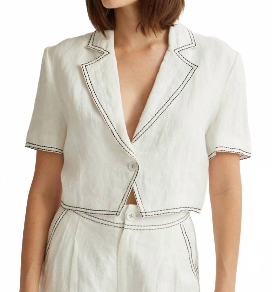 CRESCENT Jessie Contrast Stitch Blazer Top In White