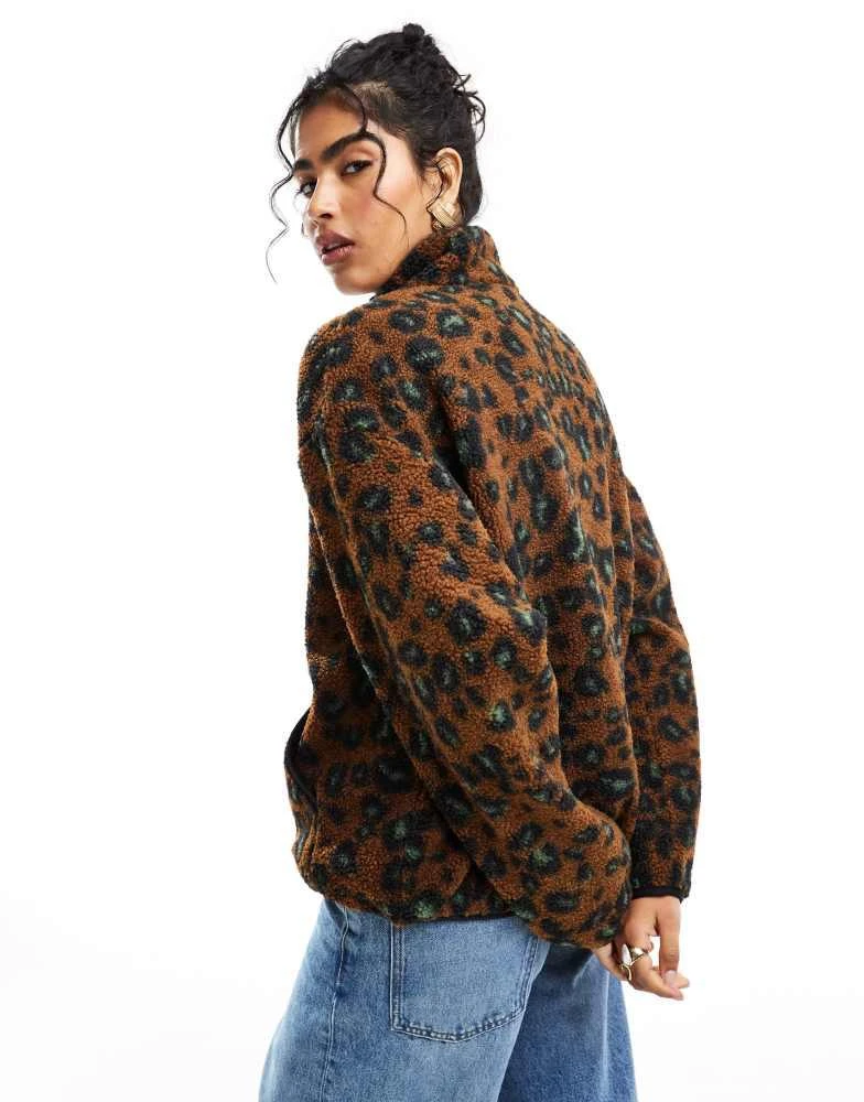 Carhartt WIP Carhartt WIP elliot half zip sherpa leopard jacket in brown 4