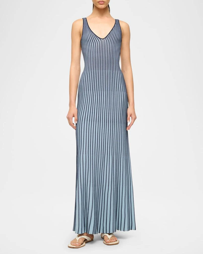 Staud Claretta Backless Pleated Rib-Knit Dress 3