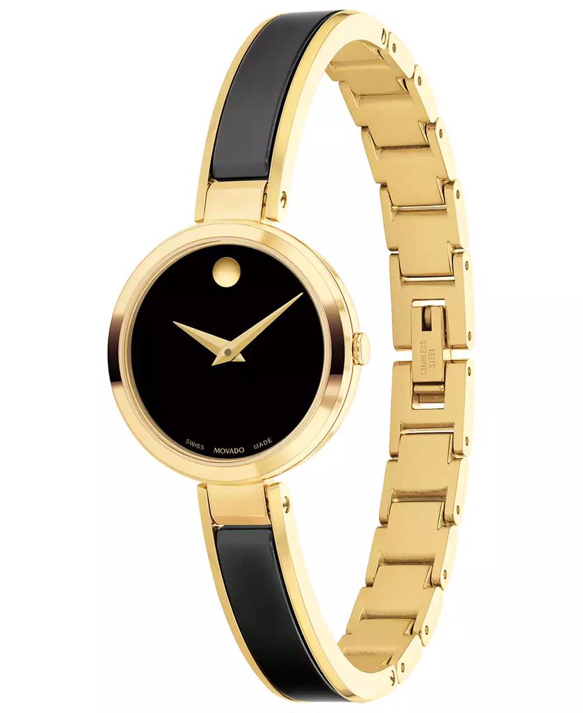 Movado Women's Moda Swiss Quartz Black Ceramic Yellow PVD Bangle Watch 24mm