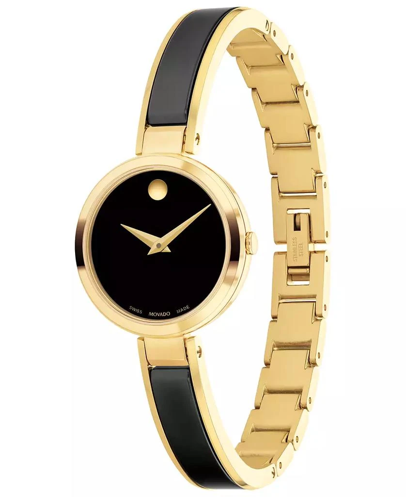 Movado Women's Moda Swiss Quartz Black Ceramic Yellow PVD Bangle Watch 24mm 2