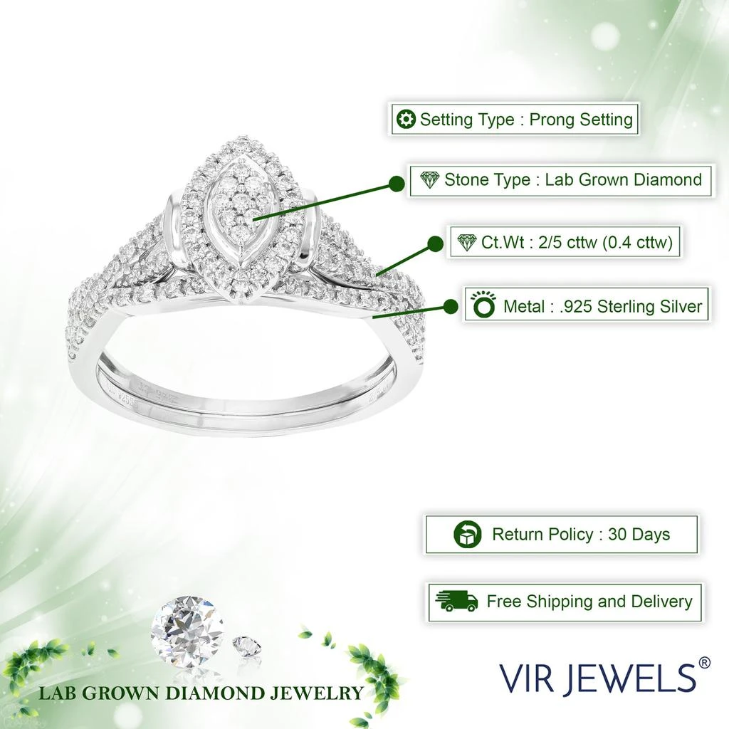 Vir Jewels 2/5 cttw Round Lab Grown Diamond Bridal Set .925 Sterling Silver Prong Set 4