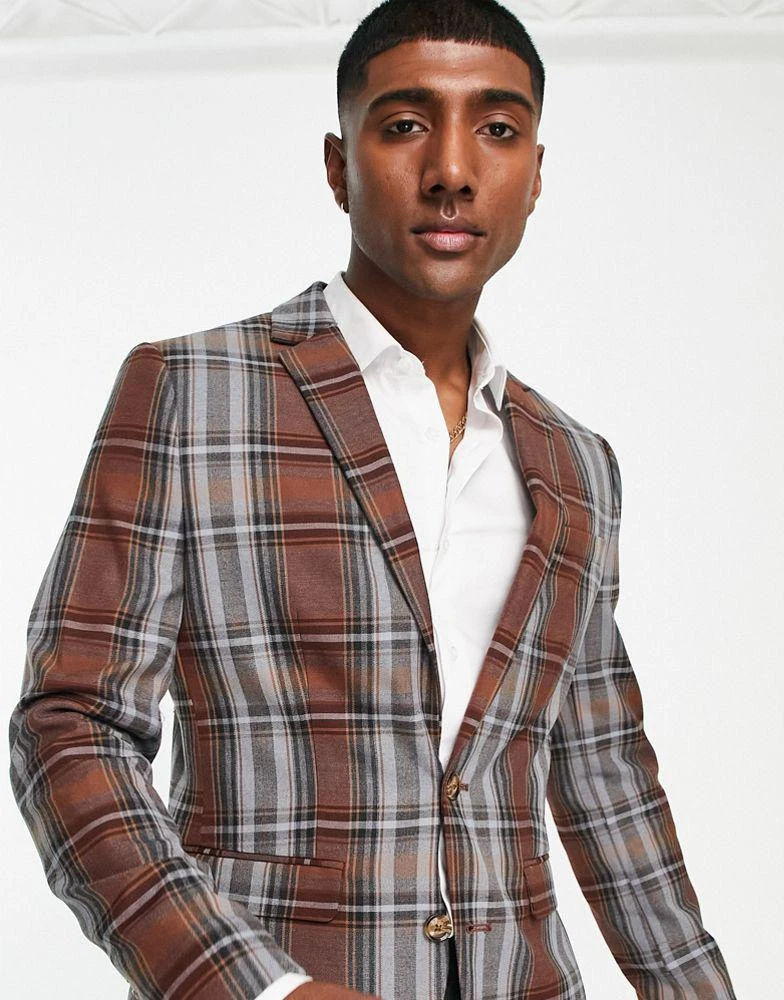 Topman Topman suit jacket in grey check 2