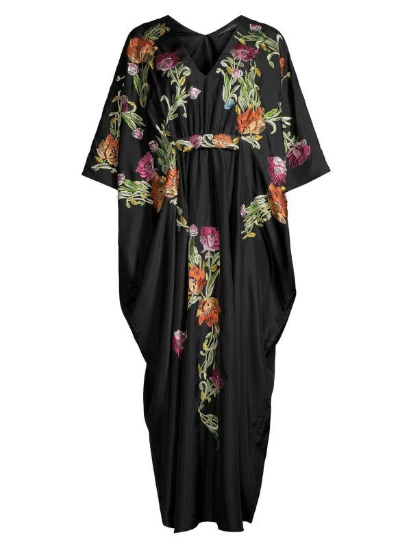 Josie Shinjo Embroidered Satin Caftan 5