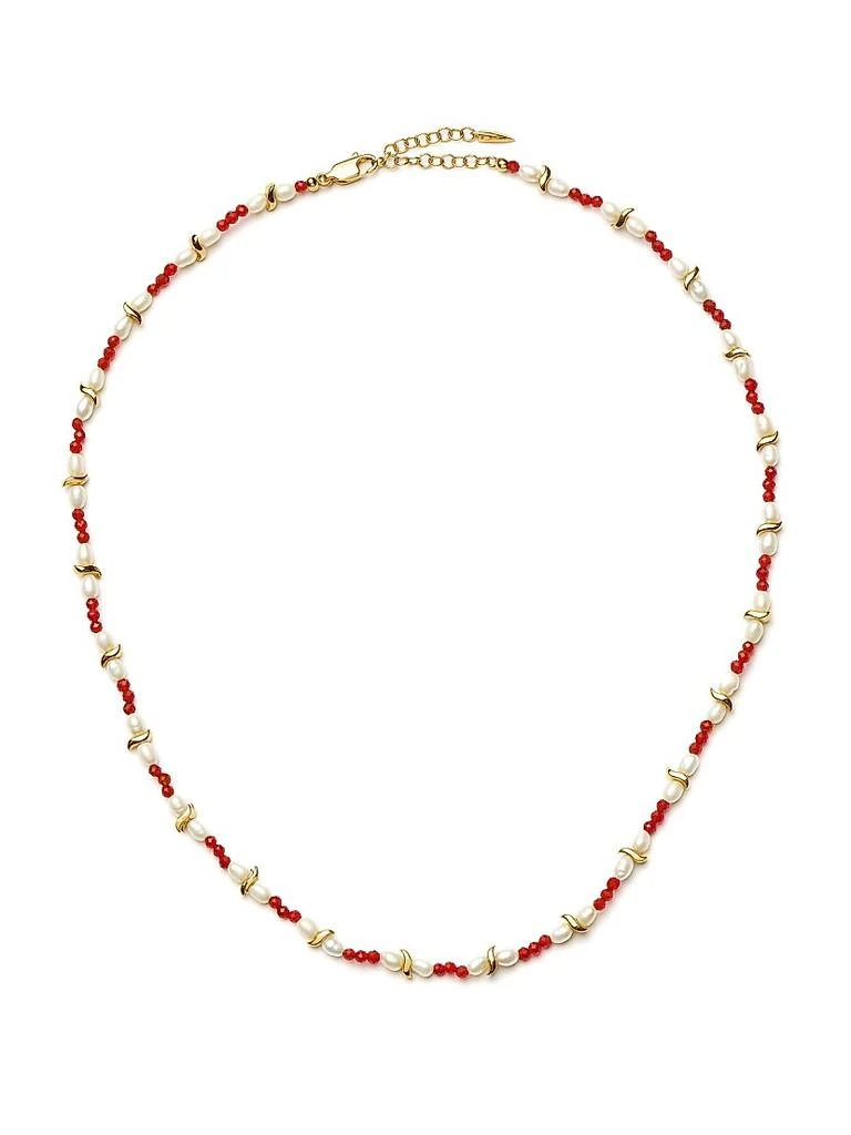 Missoma Savi 18K-Gold-Plated, Garnet 
Freshwater Pearl Beaded Necklace 1