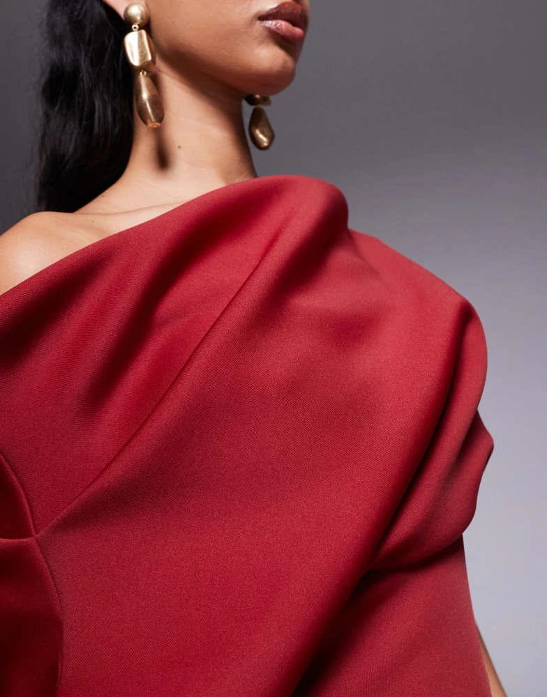 ASOS ASOS DESIGN dramatic neckline scuba midi dress in burgundy 4