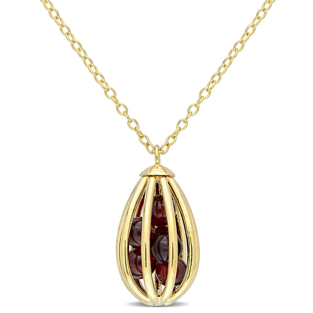 Mimi & Max 3 5/8 CT TGW Garnet Cage Pendant with Chain in Yellow Plated Sterling Silver