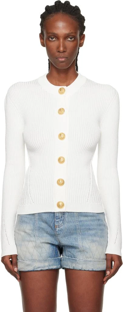 Balmain White Fine Knit Cardigan 1