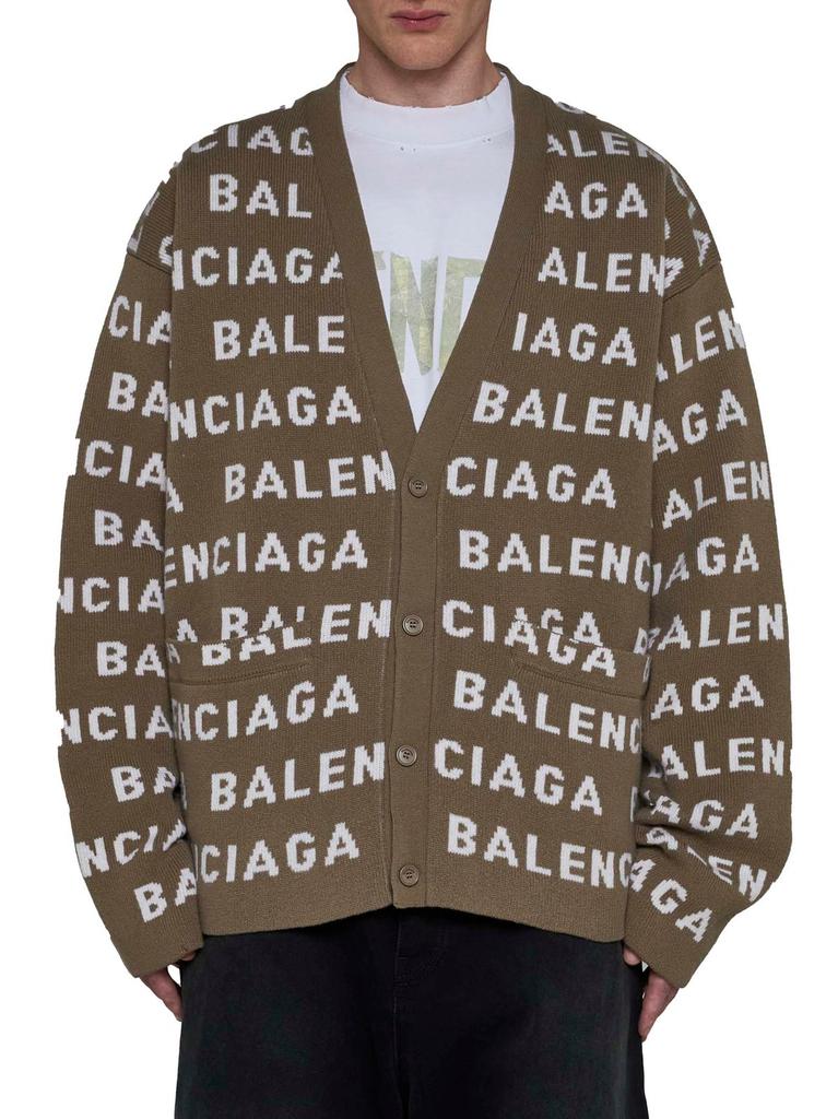 Shop Balenciaga Logo Intarsia-Knit Cardigan on Sale at BeyondStyle