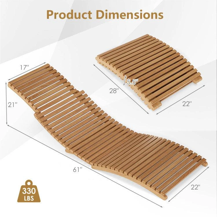 Hivvago Teak Wood Patio Folding Chaise Lounge Chair with Slatted Seat 6