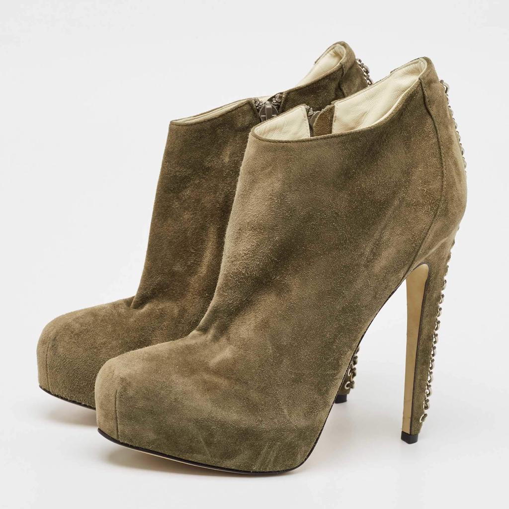 Brian Atwood Brian Atwood Olive Green Suede Chain Embellished Booties Size 38.5