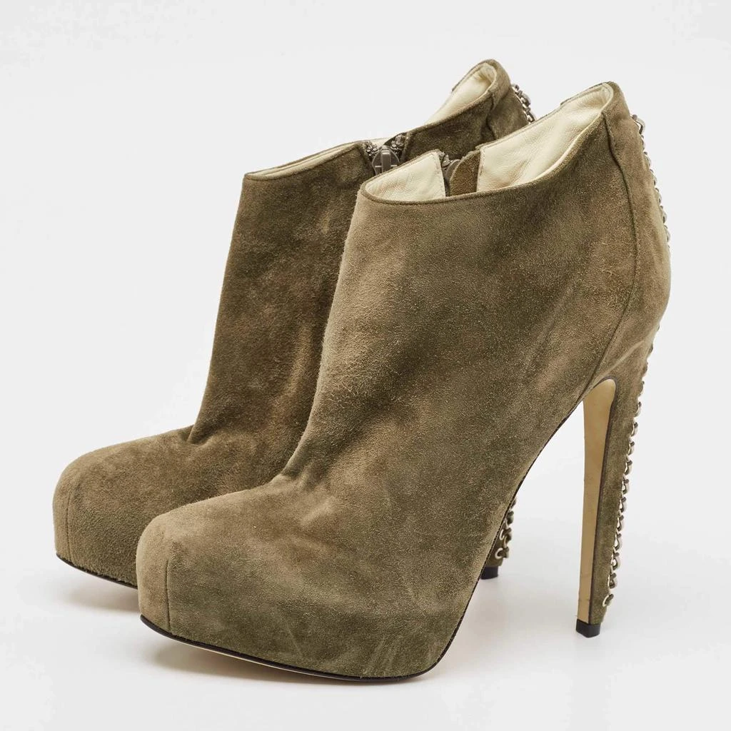 Brian Atwood Brian Atwood Olive Green Suede Chain Embellished Booties Size 38.5 2