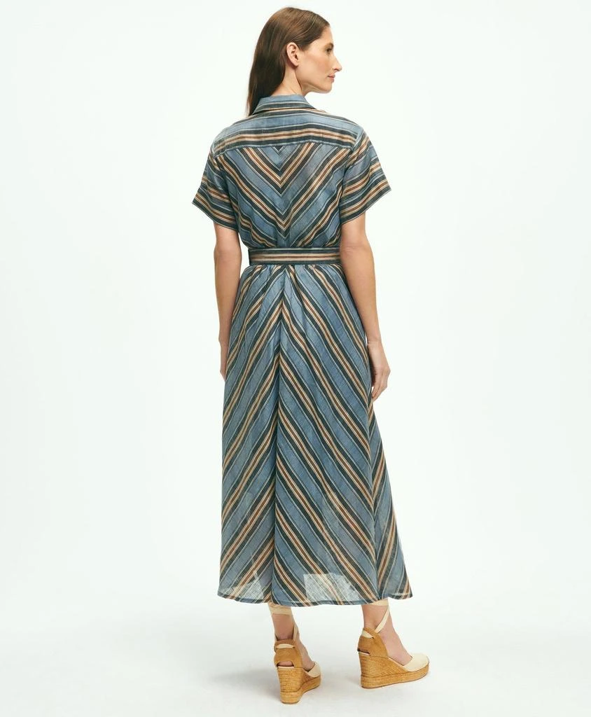 Brooks Brothers Nipped-Waist Chevron Shirt Dress In Linen Blend 6