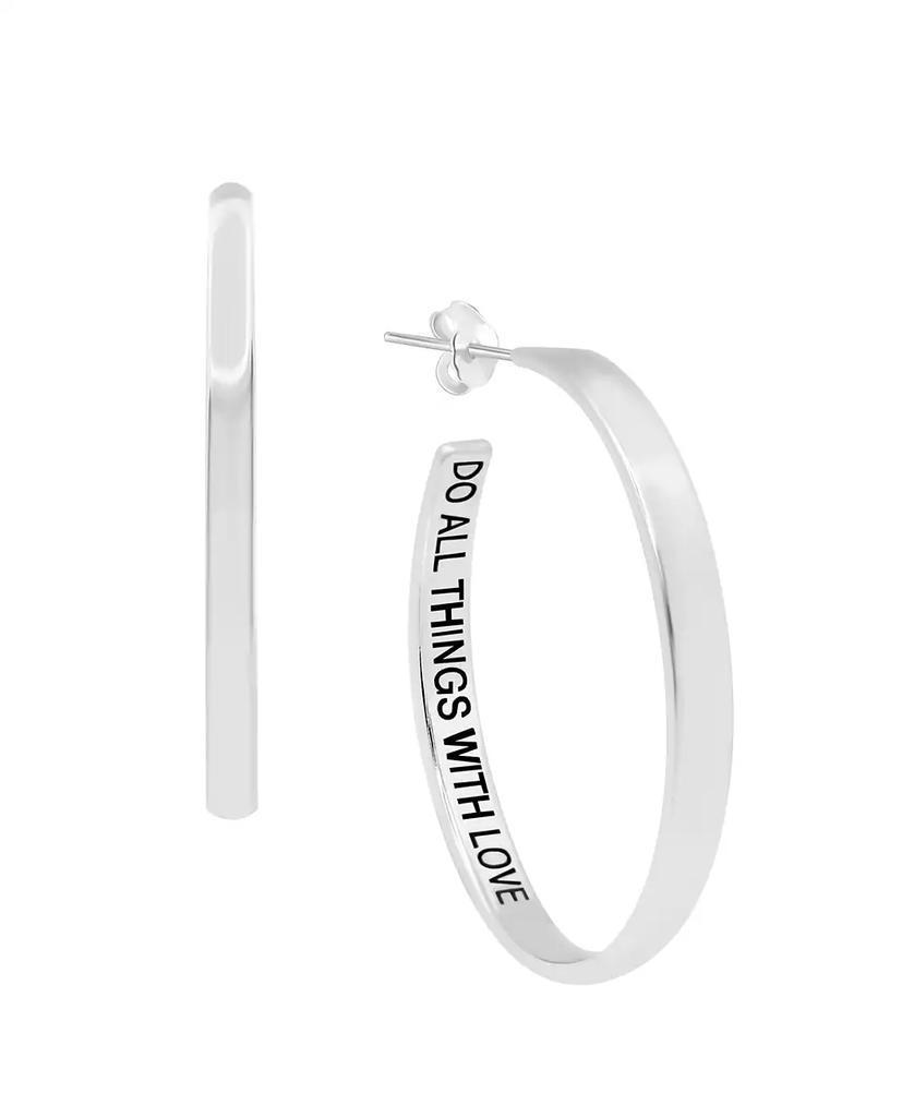 Essentials And Now This Polished "Do All Things With Love" Message C-Hoop Earring in Silver Plate