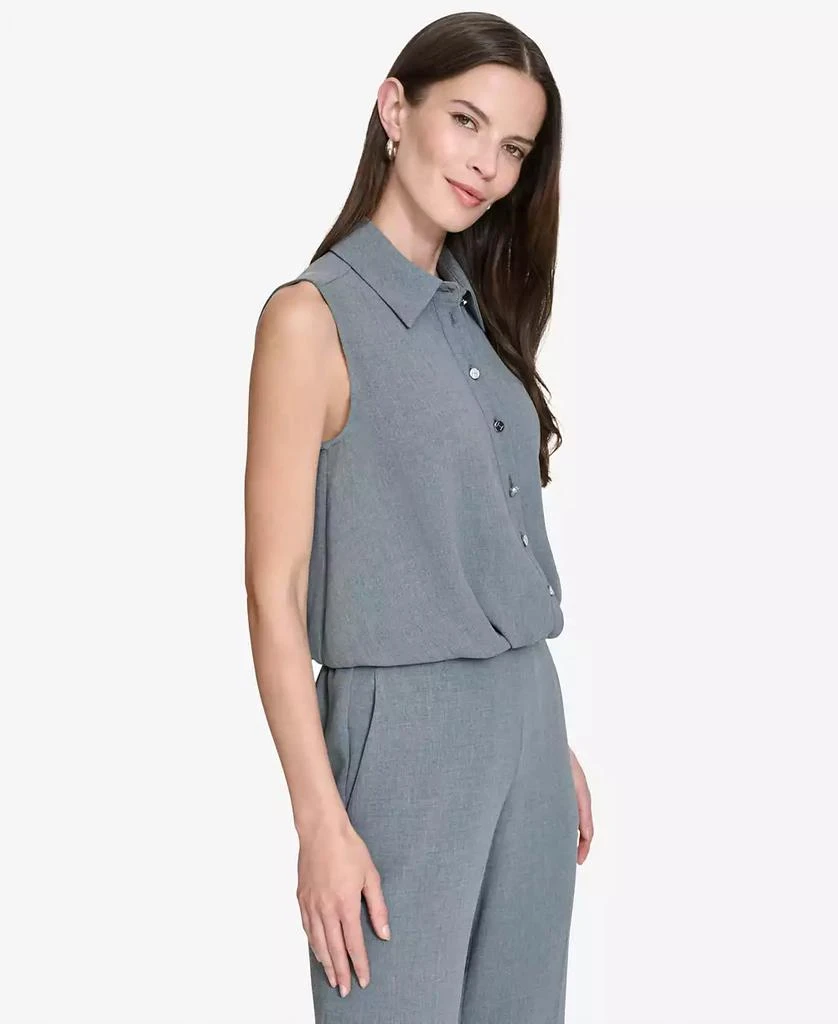 HALSTON Women's Twist-Hem Collared Sleeveless Blouse 3