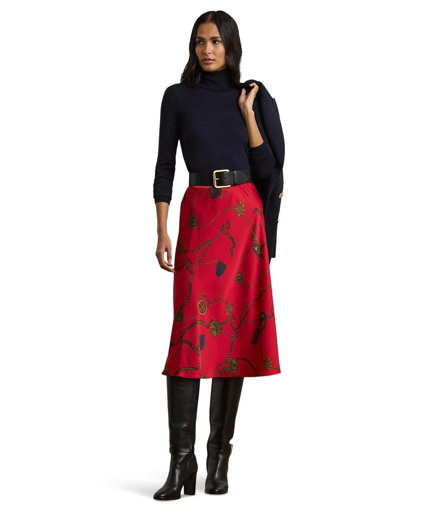 Ralph Lauren Belting-Print Satin Charmeuse Midi Skirt 4