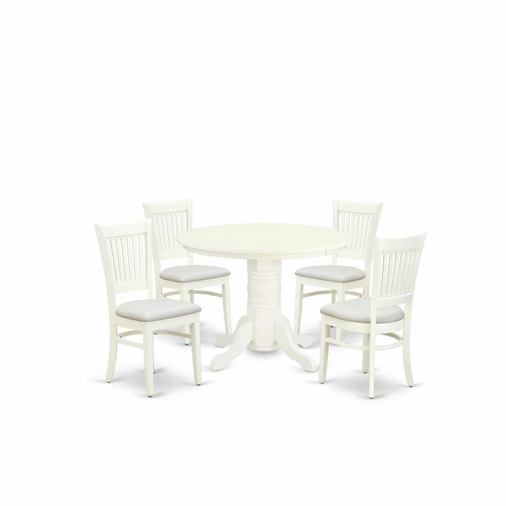 East West Furniture - SHVA5-LWH-C - 5-Piece Dining Room Table Set- 4 Dining Room Chairs and Modern Dining Room Table - Linen Fabric Seat and Slatted Chair Back - Linen White Finish