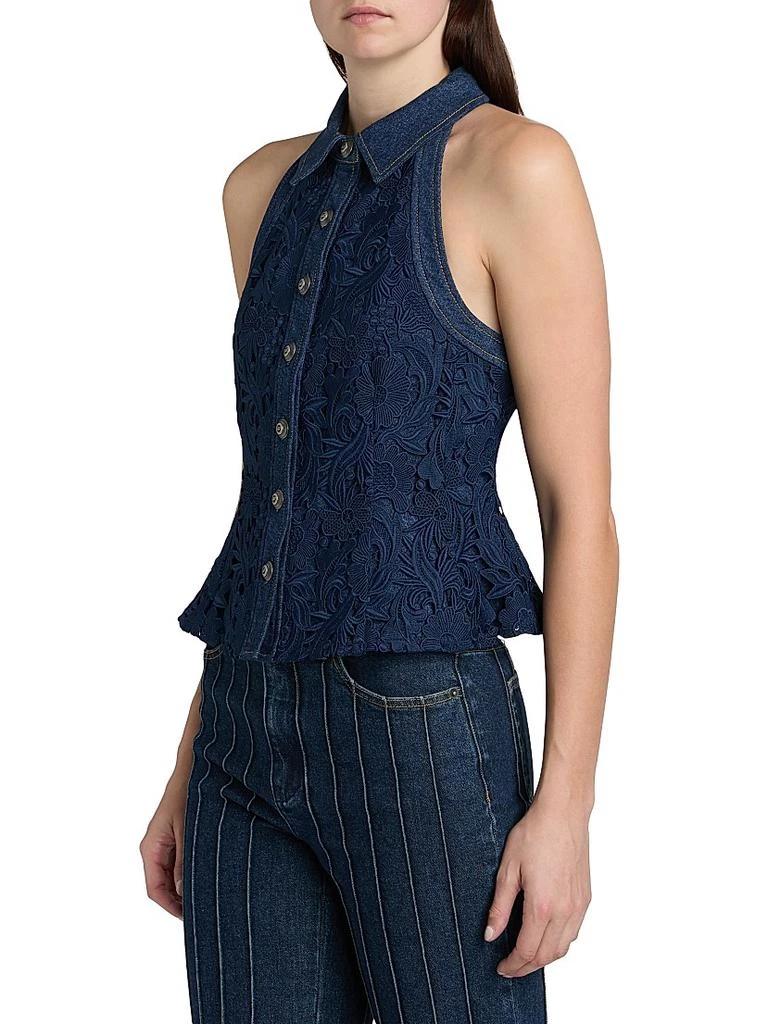 Cinq à Sept Ronin Denim Lace Peplum Blouse 4