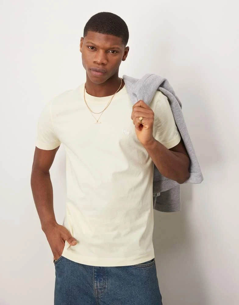 Abercrombie & Fitch Abercombie & Fitch puffy moose icon logo crew neck t-shirt in yellow 1