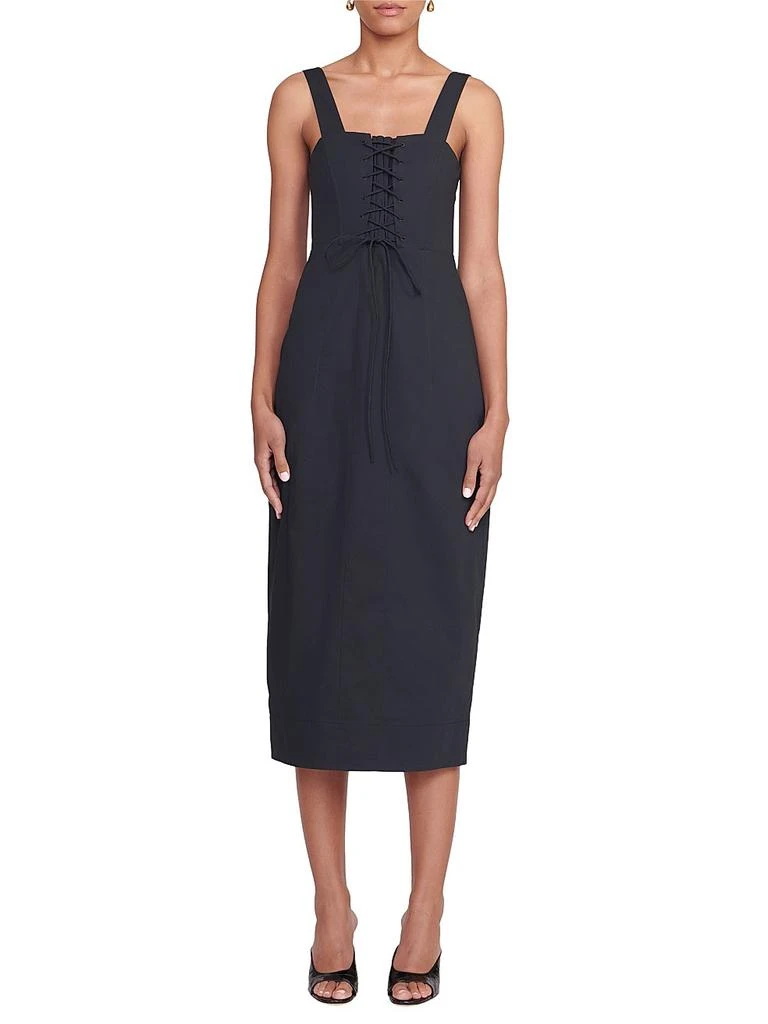 Sutton Lace-Up Midi-Dress  On Sale Now with Up to 51% Off | Discover  Exclusive Deals & Savings at BeyondStyle  Authentic Staud  Women's|sleeveless|2|midi-length|women's|squareneck|women's  apparel|women-owned or founded|dresses|solid|contemporary ...