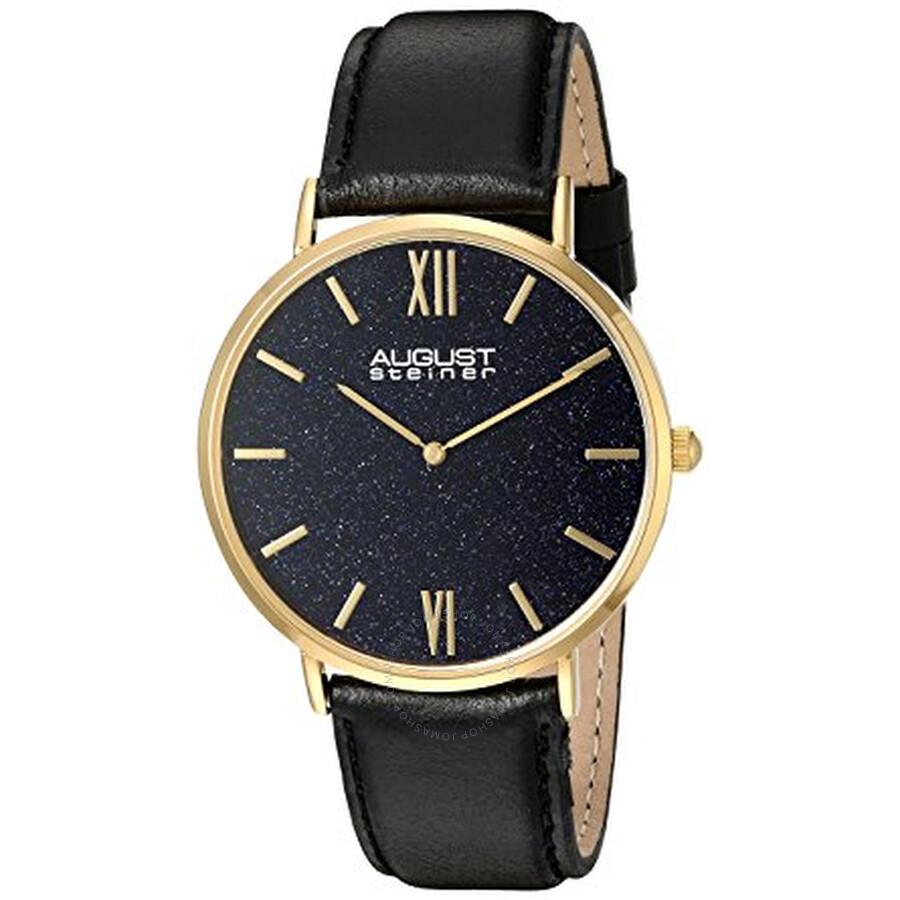 August Steiner Blue Sandstone Dial Black Leather Men's Watch AS8211YGBU
