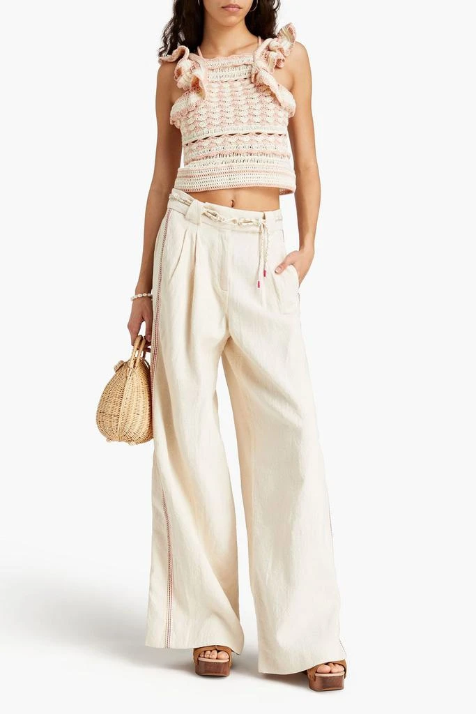 Zimmermann Cropped ruffled crocheted cotton top 2