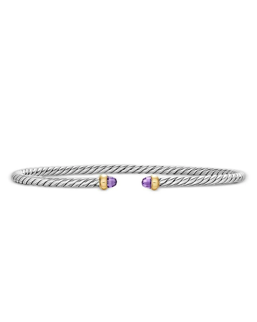 David Yurman Micro Cable Flex® Bracelet in Sterling Silver with 14K Yellow Gold and Amethyst, 2.6mm 1