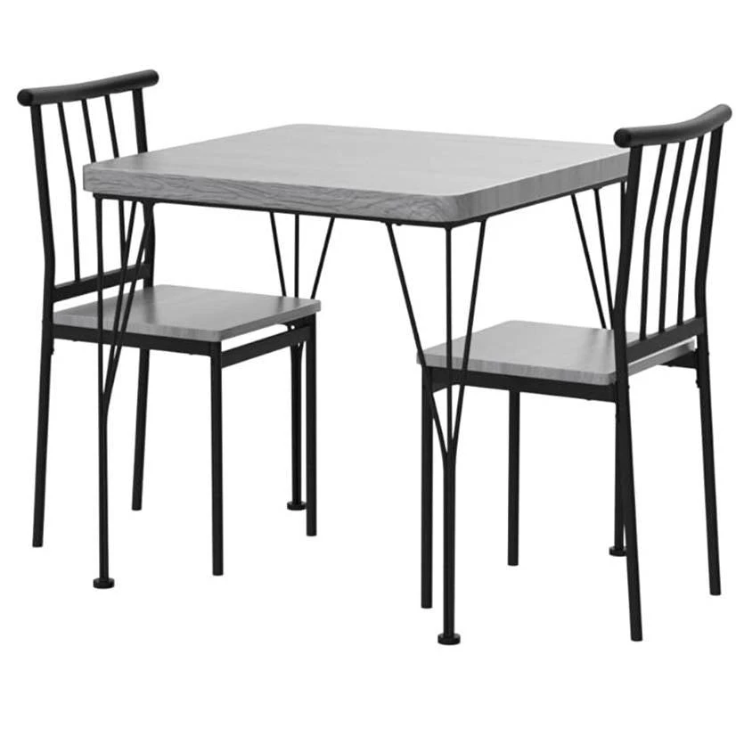 Hivvago Modern 3-Piece Metal Frame Dining Set with Grey Wood Top Table and 2 Chairs 2