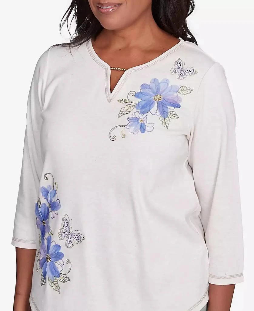 Alfred Dunner Petite Santa Fe Asymmetric Butterfly Floral Embroidered Top 5