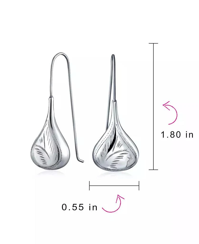 Bling Jewelry Carved Etched Puffed Pear Shaped Rain Drop Teardrop Earrings Fishhook Sterling 4