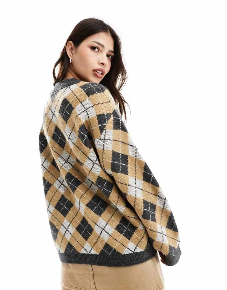 ASOS ASOS DESIGN fluffy boxy jumper in argyle knit 2