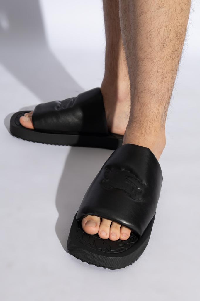 Burberry ロゴ EKD Slab レザー スライド サンダル ブラック Burberry EKD Slab レザーサンダル | ブラック | FARFETCH JP