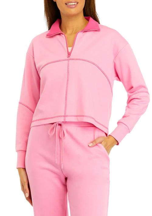 Crown & Ivy™ Ivy Womens Zip Contrast Trim Pullover Sweatshirt 1