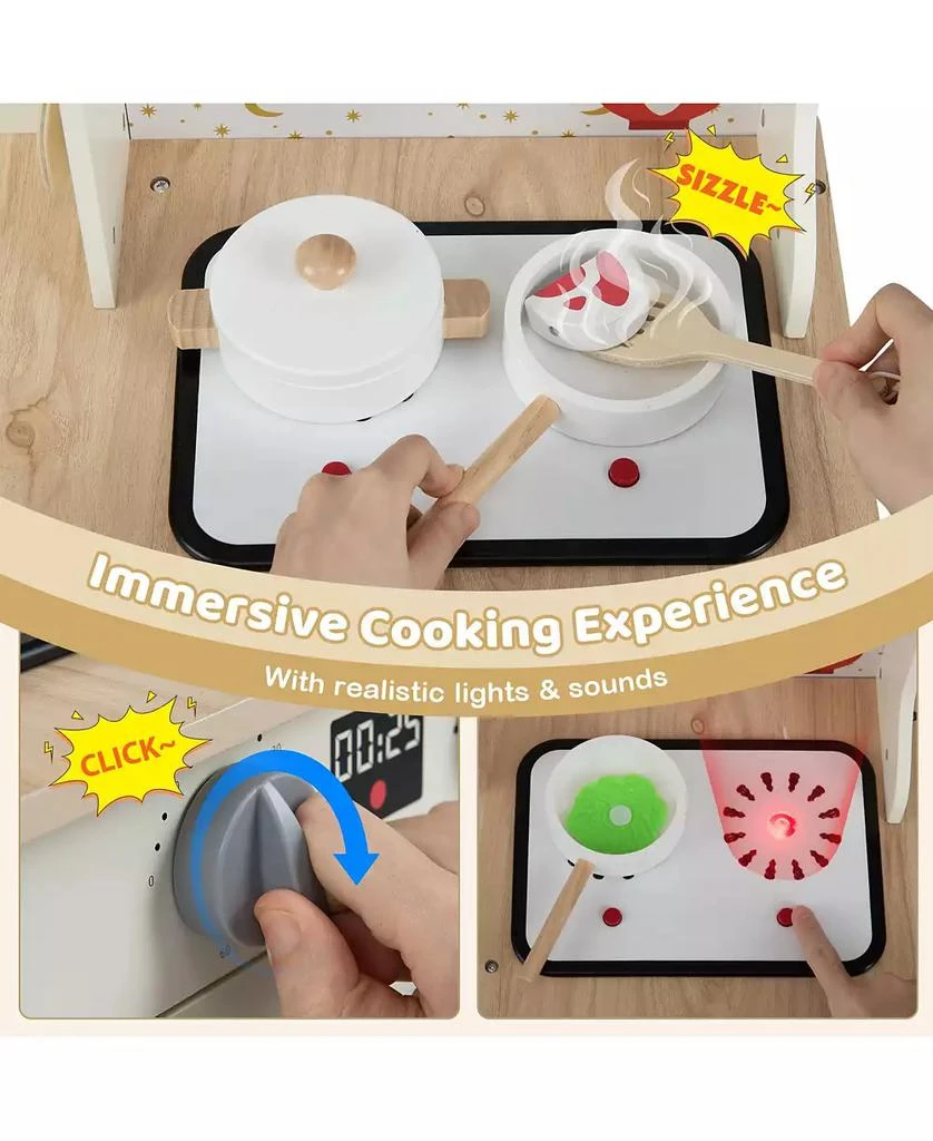 Mecale Kids Play Kitchen, Wooden Corner Kitchen Playset with Working Faucet 
Sink 5