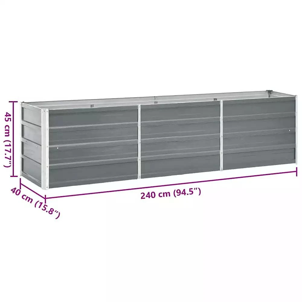 vidaXL Raised Bed Grey Galvanized steel 94.5 x 15.7 x 17.7 in Durable 6