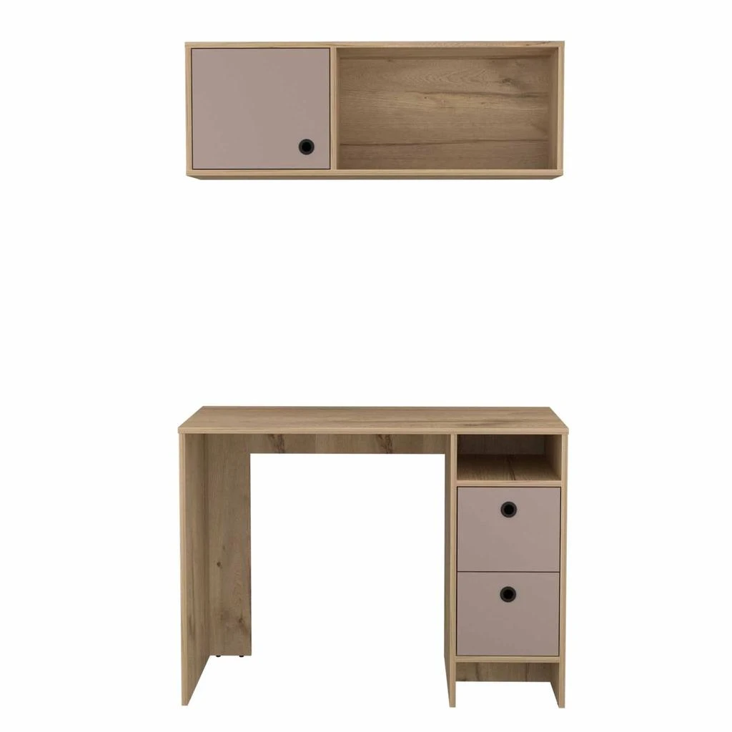 Hivvago 39" Taupe Computer Desk With Two Cabinets Two Drawers