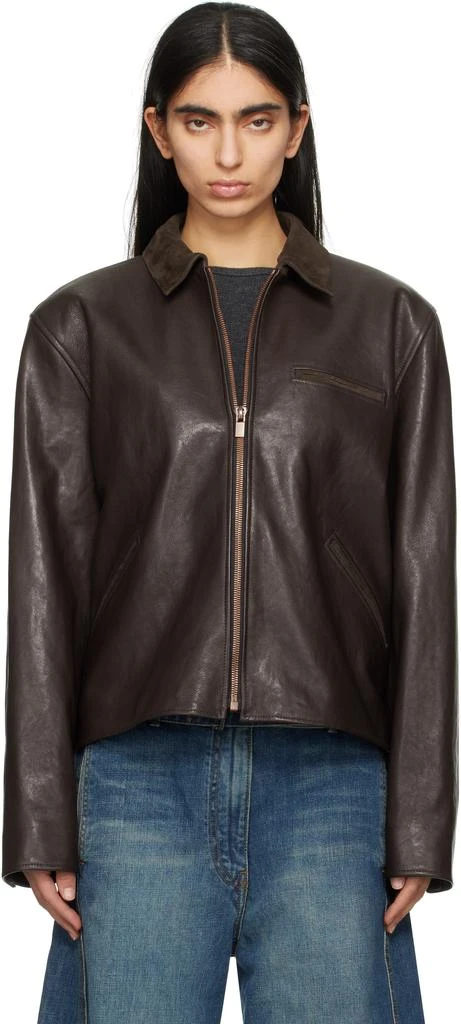 Magda Butrym Brown Zip Leather Jacket 1