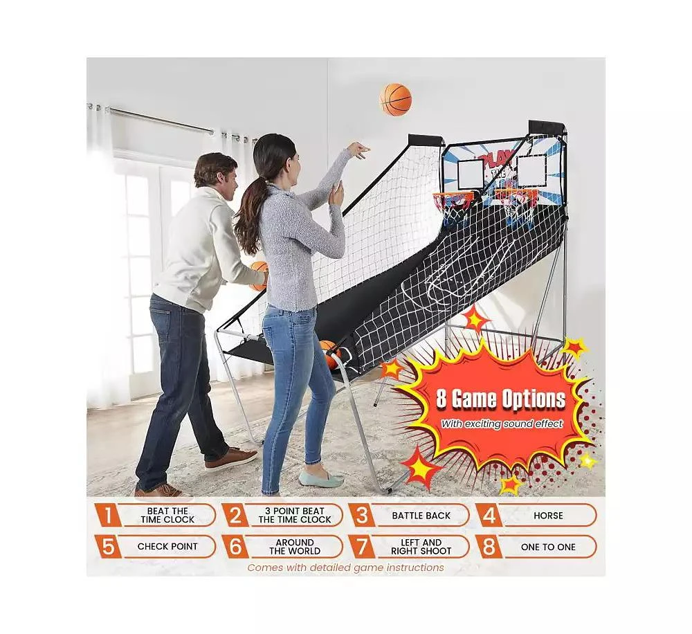 Slickblue Foldable Dual Shot Basketball Arcade Game with Electronic Scoring System 3