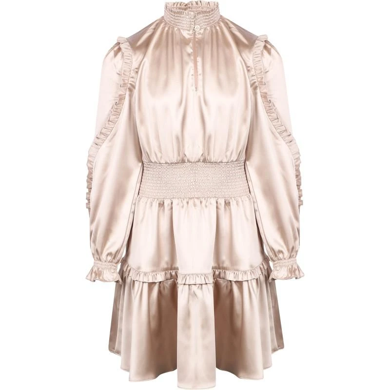 Designers Remix Girls Ruffle detail smock dress in champagne 1