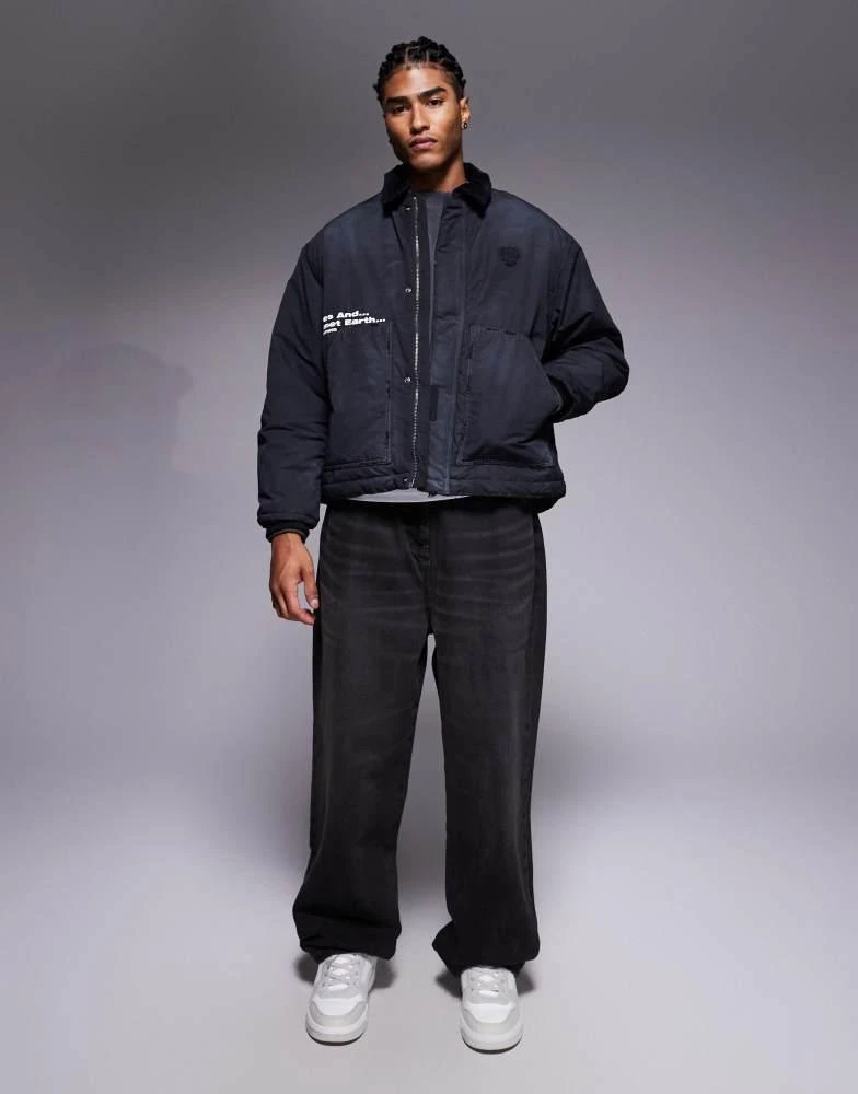 AAPE Aape by A Bathing Ape boxy workwear trucker jacket in overdyed black denim 2